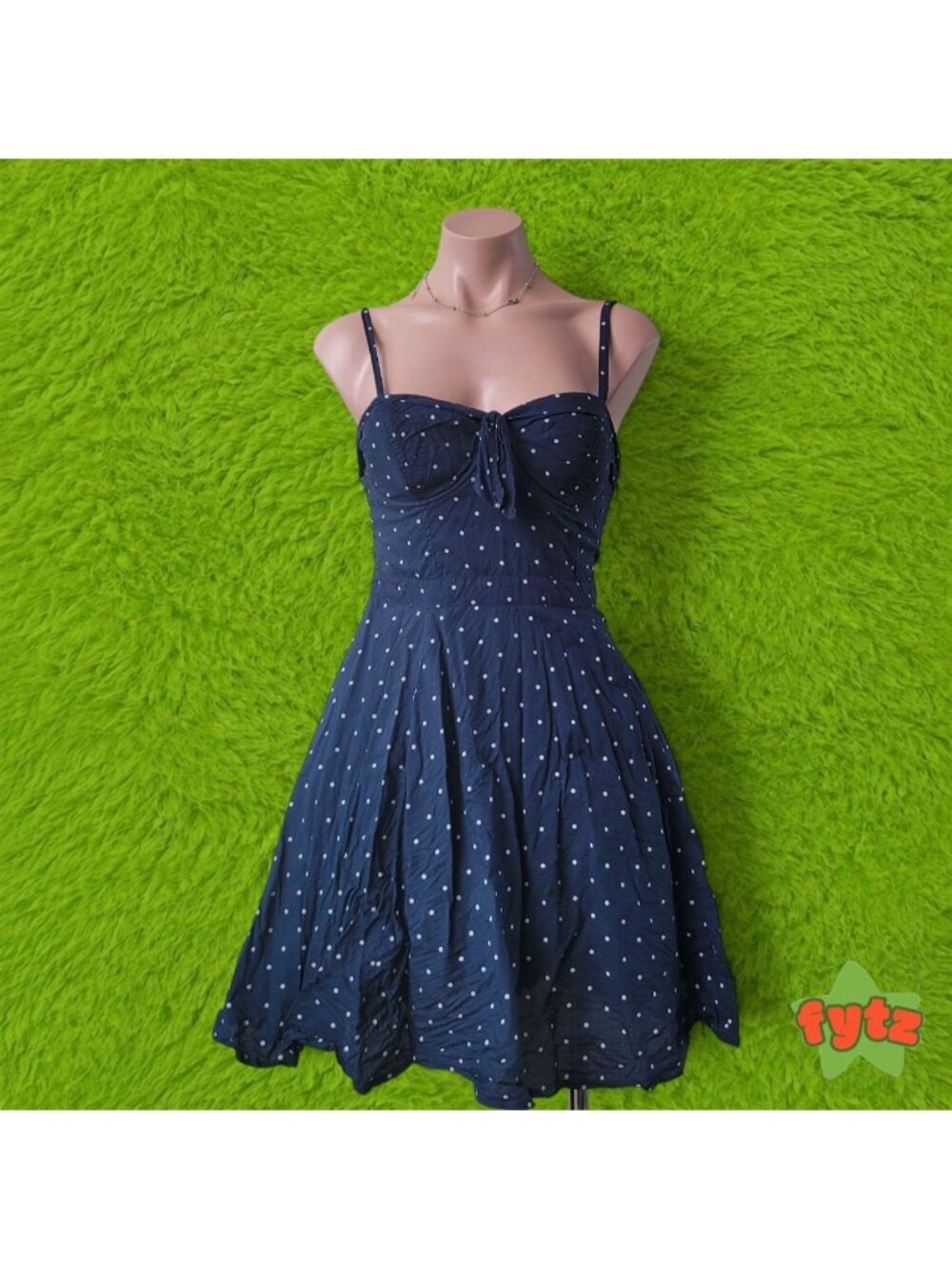 Jessica Simpson Navy Blue Polka Dot Open Back Corset Style Summer Sundress (S)